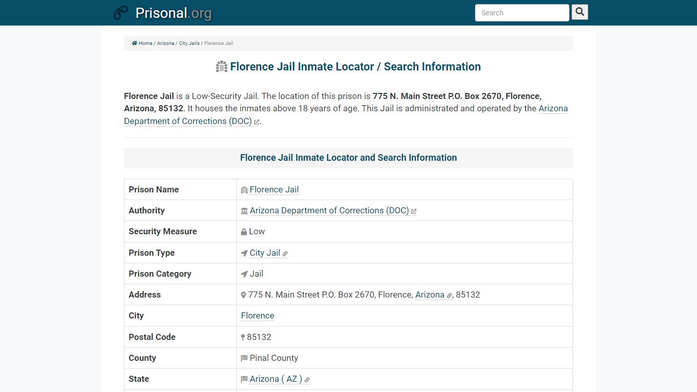 Florence Jail-Inmate Locator/Search Info, Phone, Fax ...