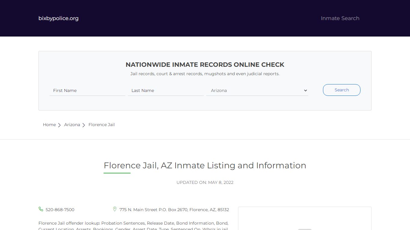 Florence Jail, AZ Inmate Listing and Information